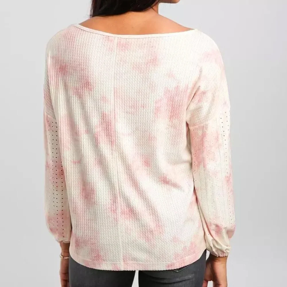 Daytrip Off-Shoulder Pink and White Sweater